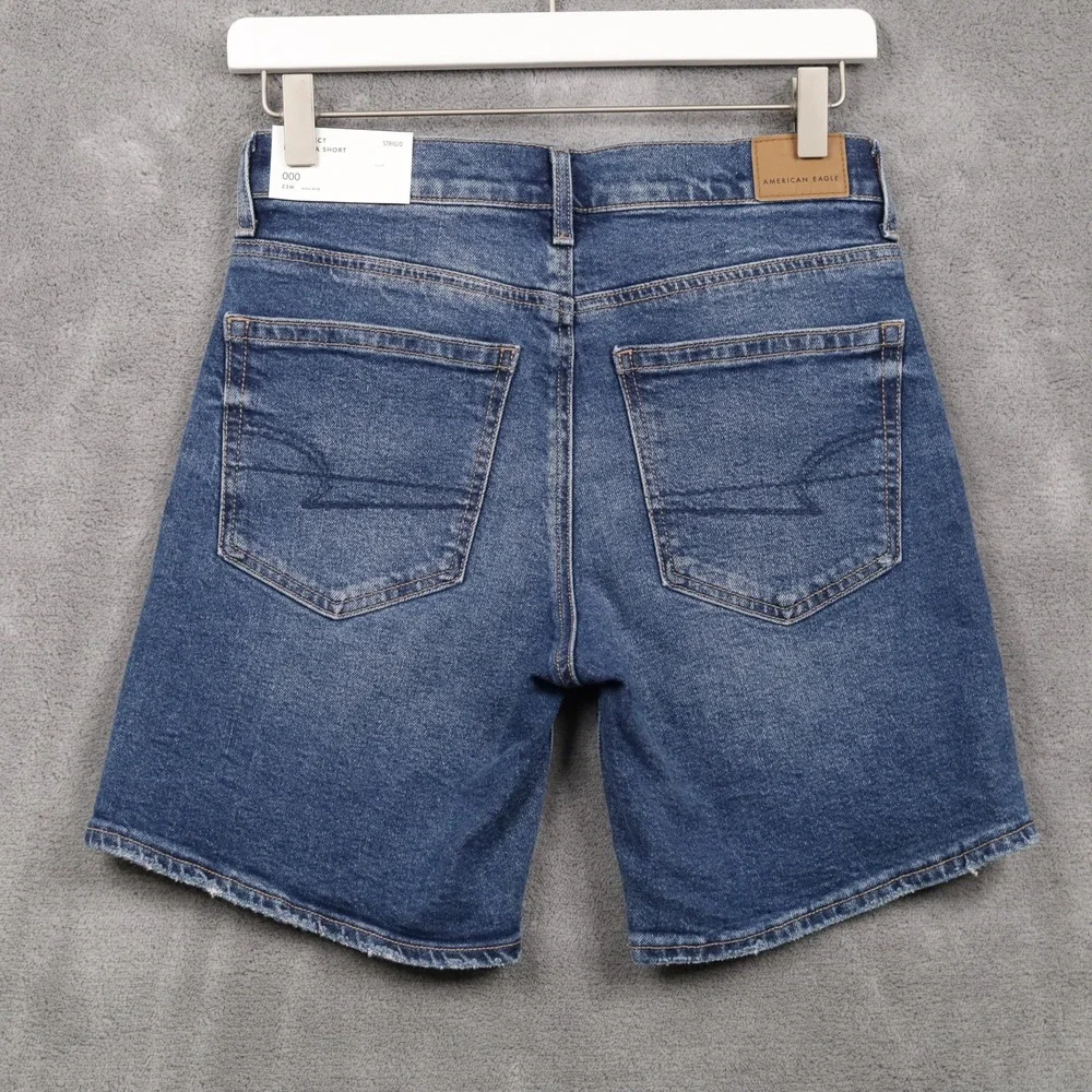 AMERICAN EAGLE 8 Inch Perfect Bermuda Short High Rise STRIGID Denim Blue 000 NWT - Picture 4 of 9